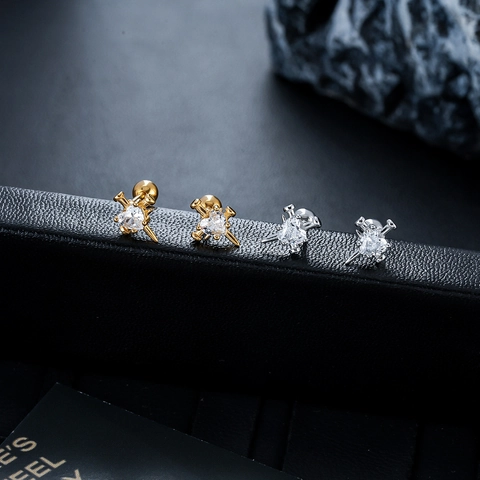 Punk Herz Zirkonia Titanstahl Ohrstecker Für Unisex Kreuz Dolch Design Einzel Gold Silber Trendige Hip Hop Schmuck