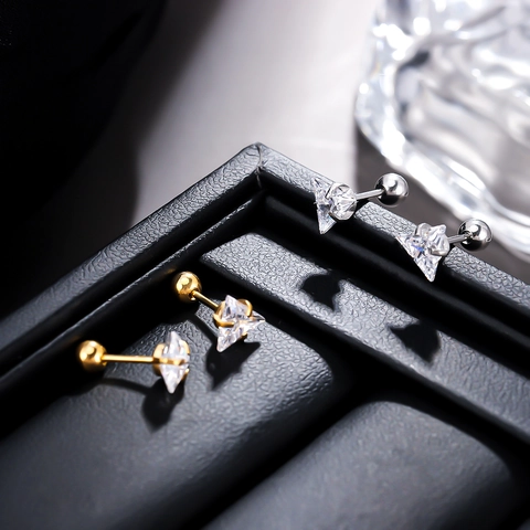 Stainless Steel Triangle Rhinestone Stud Earrings For Men Women Fashion Geometric Screw Back Piercing Jewelry Gift