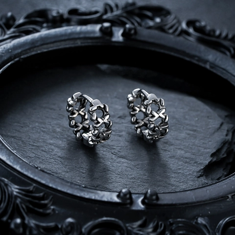 Titanium Stahl Hohl Geschnitten Kreuzmuster Creolen Silber Punk Vintage Geometrische Runde Ohrringe Für Herren Damen Schmuck