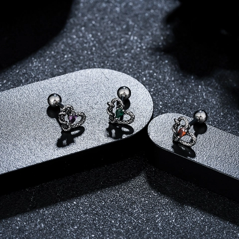 Gotische Hart Slang Roestvrij Stalen Oorknopjes Voor Mannen Vrouwen Retro Titanium Staal Strass Piercing Sieraden
