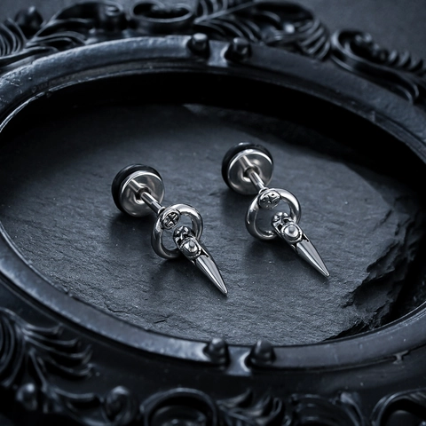 Gothic Titanium Steel Wolf Tooth Spike Earrings Personalized Punk Cross Hoop Stud Earrings For Men Women Cool Silver Jewelry