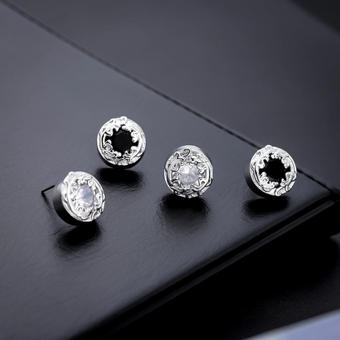 Orecchini a Bottone Pixiu Vintage per Uomo Donna Rame Placcato Oro Con Perno in Argento Sterling 925 Strass Micro-Intarsiato