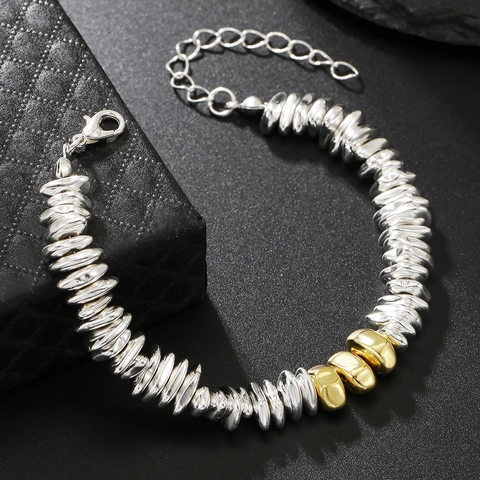 Minimalistisches Unregelmäßiges Metallperlen Armband Für Herren Damen Silber Gold Farbblock Handgefertigter Stil Verstellbare Kette Mode Schmuck