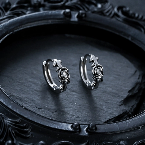 Vintage Titaniumstaal Roos Oorknopjes Retro Gotisch Strass Bloem Oorbellen Voor Dames Heren Mode Sieraden Cadeau