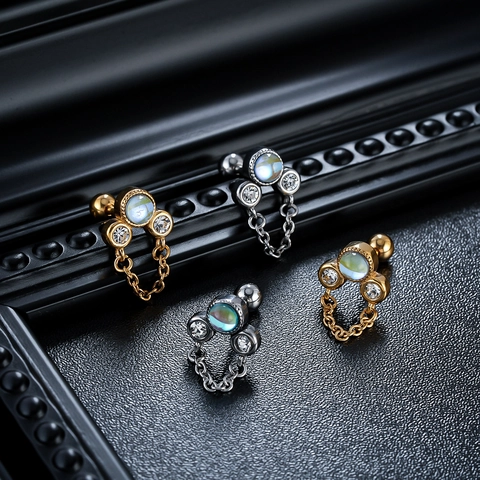 Pendientes de Botón con Borlas de Acero de Titanio y Strass para Hombre Mujer Moda Incrustaciones Opalo Artificial Joyería