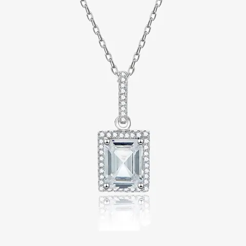 Elegante Collana Con Ciondolo Halo Rettangolare in Argento Sterling 925 per Donna Catena a Croce Con Strass a Taglio Smeraldo Gioielli Moda