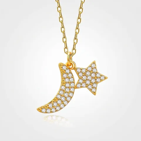 925 Sterlingsilber Stern Mond Anhänger Halskette Damen Gold Silber Galvanisiert Mikro Strass Schlüsselbein Kette Modeschmuck Geschenk