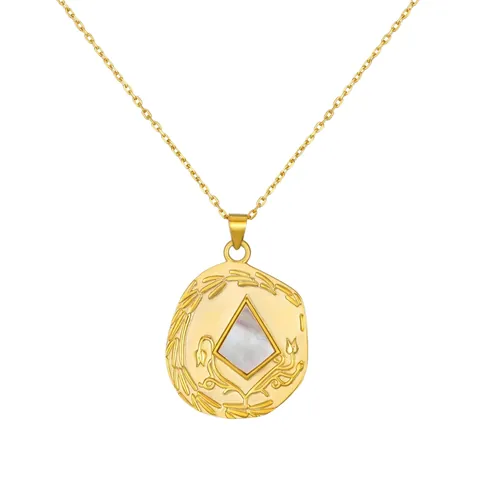 Retro 925 Sterlingsilber Unregelmäßige Runde Anhänger Halskette Mit Perlmutt-Einlage Galvanisiertes Relief Kette Für Damen