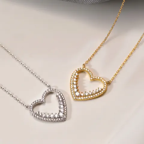 925 Sterling Silber Herz Anhänger Halskette Für Damen Elegant Mikro Eingelegt Zirkonia Hohl Liebe Charm Halsketten Geschenk
