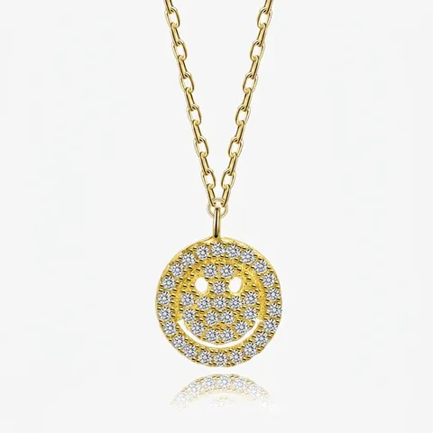 Collar con Colgante de Cara Sonriente de Plata de Ley 925 Diamante de Imitación Micro-Incrustado Cadena para Mujer Joyería