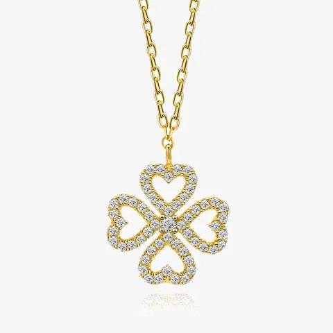 Collana a Quadrifoglio a Cuore in Argento Sterling 925 per Donna Raffinati Gioielli Portafortuna con Strass Catena Elegante