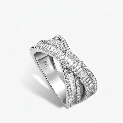 Double Layer Cross S925 Sterling Silver Ring Full Rhinestone Inlaid Geometric Fashion Finger Ring For Women Party Jewelry