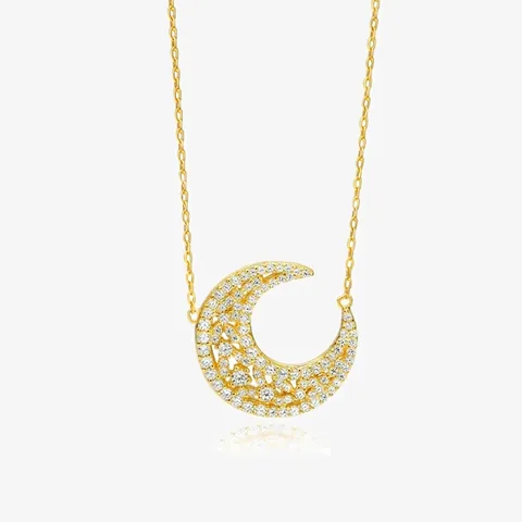S925 Sterling Silver Moon Pendant Necklace Hollow Out Pave Rhinestone Clavicle Chain Elegant Minimalist INS Jewelry For Women