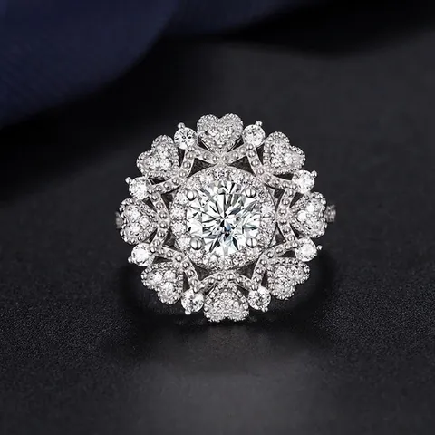 Original Design Heart Secret Garden Ring 925 Sterling Silver Luxury Rhinestone Cluster Statement Ring For Women Jewelry Gift
