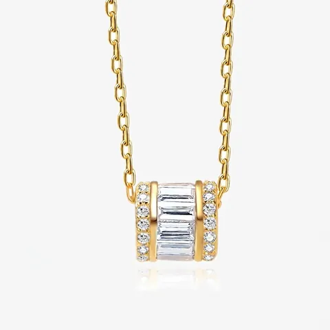 Collana con Ciondolo a Cilindro in Argento Sterling 925 Minimalista con Strass Catena per Clavicola Donna Gioielli Geometrici