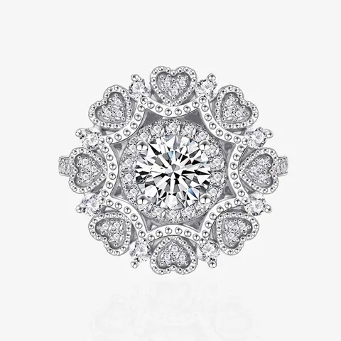 Original Design Heart Secret Garden Ring 925 Sterling Silver Luxury Rhinestone Cluster Statement Ring For Women Jewelry Gift