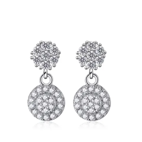 S925 Sterling Silver Double Round Loop Drop Earrings For Women Elegant Zirconia Inlaid Geometric Stud Earrings Jewelry