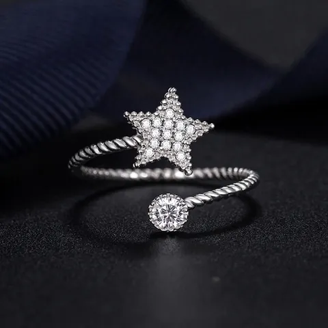 S925 Sterling Zilver Ster Verstelbare Open Ring Minimalistisch Strass Micro Zetting Gedraaid Touw Ring Mode Sieraden Vrouwen