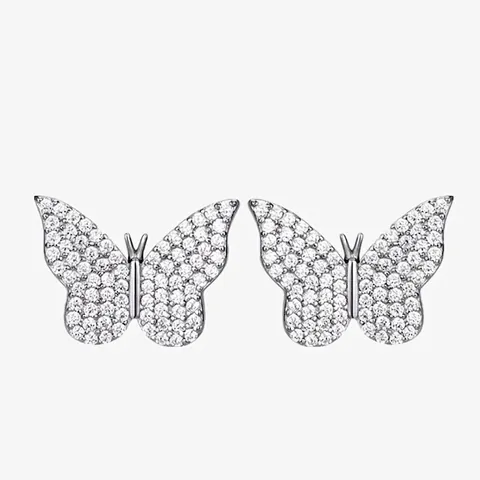 Pendientes de Botón de Mariposa de Plata de Ley 925 con Diamantes de Imitación Brillantes Micro Incrustados Joyería de Moda
