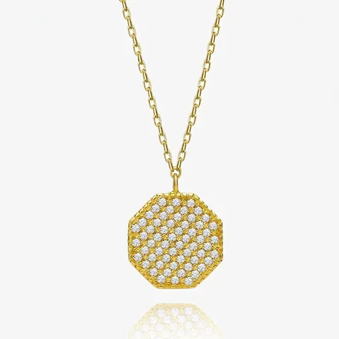 925 Sterlingsilber Achteck Anhänger Halskette Mikro-Eingelegte Zirkonia Gold Silber Überzogene Geometrische Schlüsselbeinkette Damen Schmuck