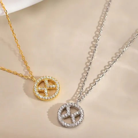 925 Sterling Silver Geometric X Round Pendant Necklace For Women Electroplated Rhinestone Inlaid Clavicle Chain Elegant Jewelry Gift