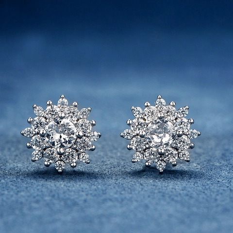 925 Sterling Silver Snowflake Jewelry Set For Women Shiny Rhinestone Pendant Necklace Micro-Setting Flower Stud Earrings Open Ring Elegant Party Banquet Accessories