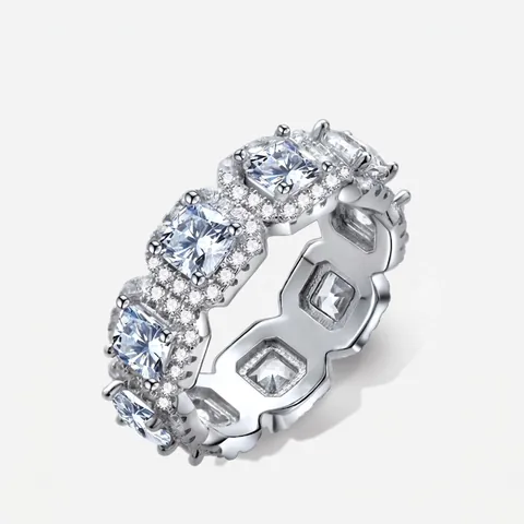 Luxe Vierkante Zirkonia Eternity Ring 925 Sterling Zilver Micro-zetting Halo Ring Voor Vrouwen Jubileum Cadeau