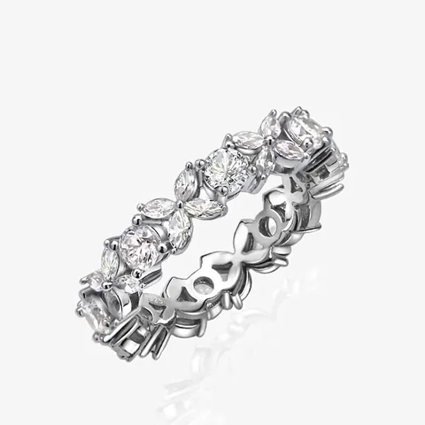 925 Sterling Zilveren Eternity Ring Voor Dames Luxe Marquise Ronde Slijpvorm Strass Band Kant Ontwerp Mode Sieraden Cadeau
