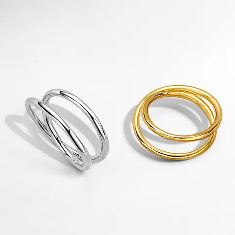 Minimalist 925 Sterling Silver Interlocking Double Layer Line Ring For Women Chic Geometric Electroplated Finger Ring Jewelry