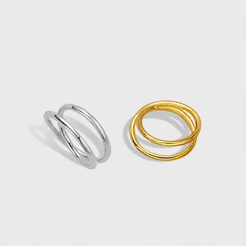 Minimalist 925 Sterling Silver Interlocking Double Layer Line Ring For Women Chic Geometric Electroplated Finger Ring Jewelry