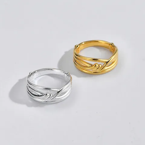 Anello Minimalista in Argento Sterling S925 per Donna con Nodo Intrecciato a Croce Multistrato Anello Regolabile Gioielli