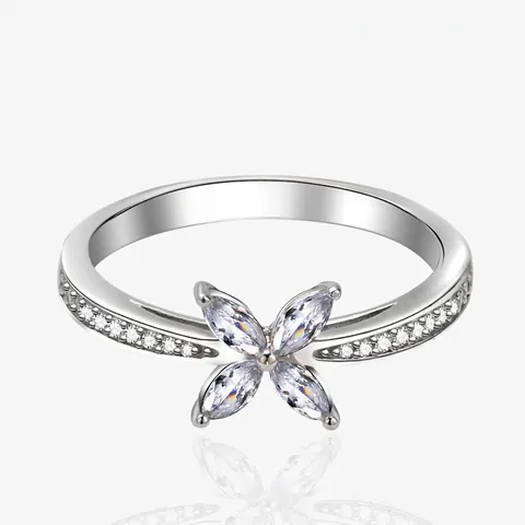 Anello Quadrifoglio in Argento Sterling 925 per Donna Zirconia Marquise Micro-Intarsiato Moda Gioielli Floreali Anello Dito