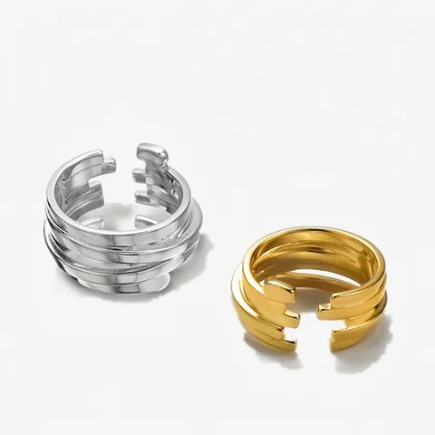 S925 Sterling Silver Multi Layer Winding Open Ring For Women Men Geometric Step Line Adjustable Finger Ring Fashion Jewelry
