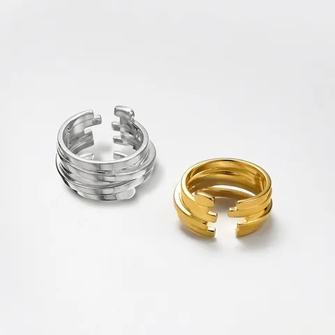S925 Sterling Silver Multi Layer Winding Open Ring For Women Men Geometric Step Line Adjustable Finger Ring Fashion Jewelry