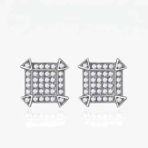 Square 925 Sterling Silver Stud Earrings For Men Women Hip Hop Iced Out Geometric Micro Pave Rhinestone Fashion Jewelry Gift