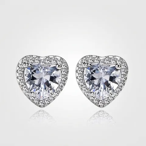Boucles d'Oreilles Clous Halo en Argent Sterling 925 Coeur Bijoux de Mode en Strass Pavé de Zirconia de Luxe pour Femme Cadeau