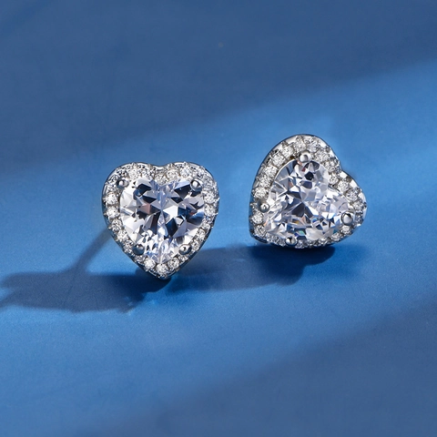 Boucles d'Oreilles Clous Halo en Argent Sterling 925 Coeur Bijoux de Mode en Strass Pavé de Zirconia de Luxe pour Femme Cadeau