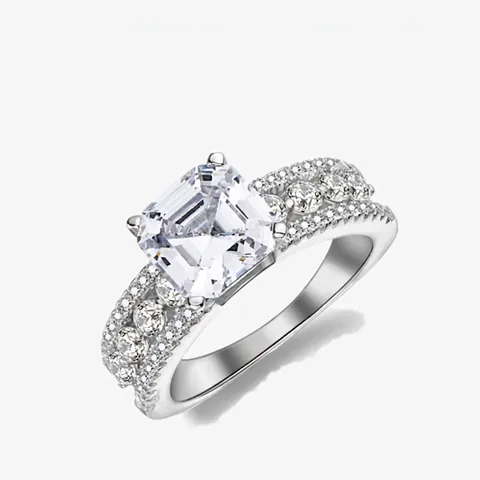 Luxury 925 Sterling Silver Square Cut Zirconia Ring For Women Micro Pave Rhinestone Engagement Wedding Band Jewelry