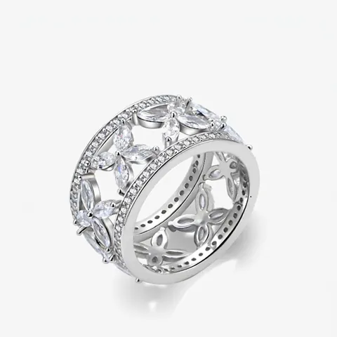 925 Sterling Zilveren Holle Bloem Brede Ring Voor Vrouwen Overdreven Marquise Zirconia Ingelegde Gegalvaniseerde Sieraden