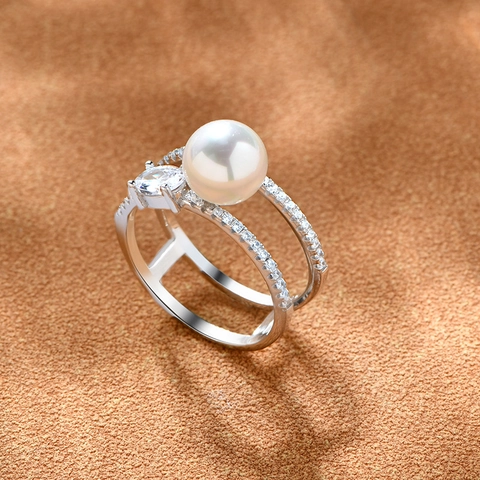 Luxury 925 Sterling Silver Double Layer Ring For Women Elegant Oval Zirconia Micro Inlaid Artificial Pearl Fashion Jewelry
