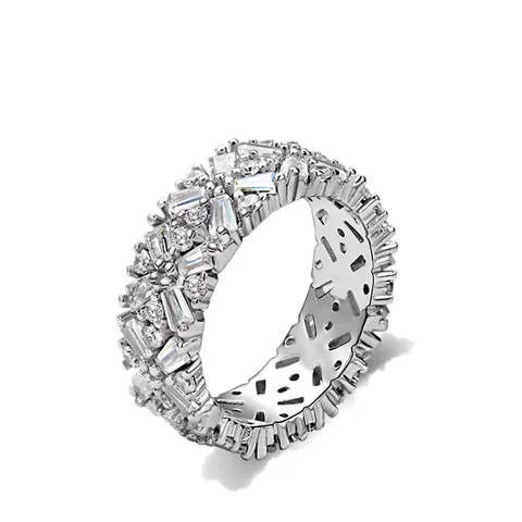 925 Sterlingsilber Volle Zirkonia Breites Band Ring Für Damen Übertriebene Geometrische Luxus Ewigkeit Ring Hochzeit Party Schmuck