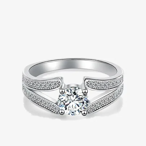 Anello in Argento Sterling 925 per Donna Anello Geometrico Rotondo in Zirconia Doppio Gambo Strass Pave Matrimonio Fidanzamento Festa Gioielli di Moda