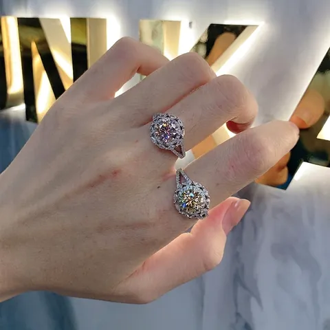 Lussuoso Anello in Argento Sterling 925 Taglio Tondo Giallo Rosa Bianco Strass Halo per Donna Gioielli per Fidanzamento