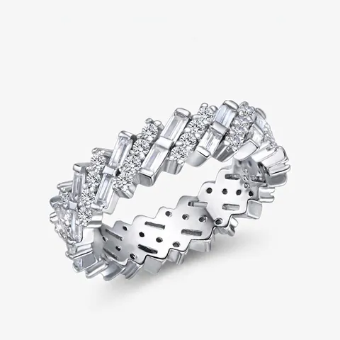 925 Sterling Silver Baguette Zirconia Ring For Women Luxury Geometric Staggered Band Inlaid Zircon Ring Fashion Jewelry Gift
