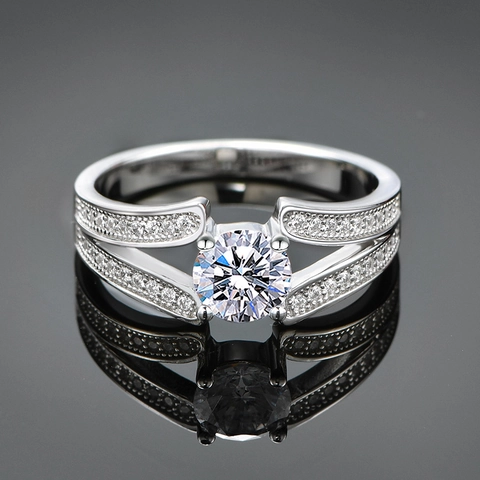 Anello in Argento Sterling 925 per Donna Anello Geometrico Rotondo in Zirconia Doppio Gambo Strass Pave Matrimonio Fidanzamento Festa Gioielli di Moda