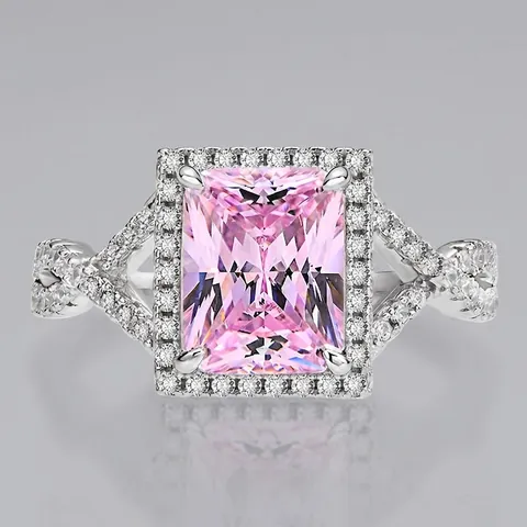 Lussuoso Anello Halo in Argento Sterling 925 con Zirconia Taglio Radiant per Donna Cinturino Intrecciato Gioielli da Mano Matrimonio