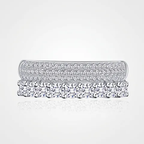 Anello in Argento Sterling 925 a Doppia Fila con Strass per Donna Elegante Gioielli Micro Incastonati Accessorio Moda