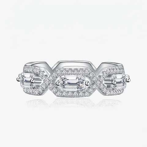 S925 Sterling Silver Geometric Zirconia Ring Baguette Cut Hexagon Finger Ring Luxurious Wedding Party Jewelry For Women