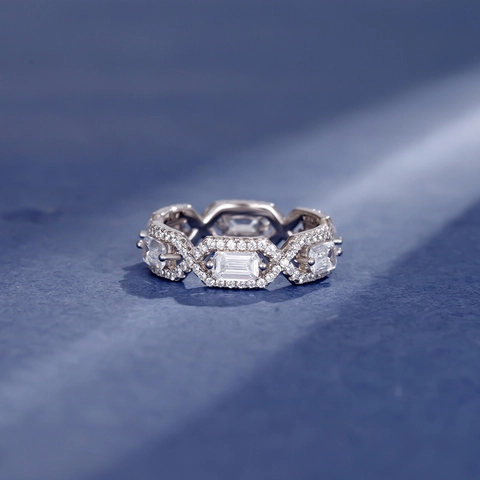 S925 Sterling Silver Geometric Zirconia Ring Baguette Cut Hexagon Finger Ring Luxurious Wedding Party Jewelry For Women