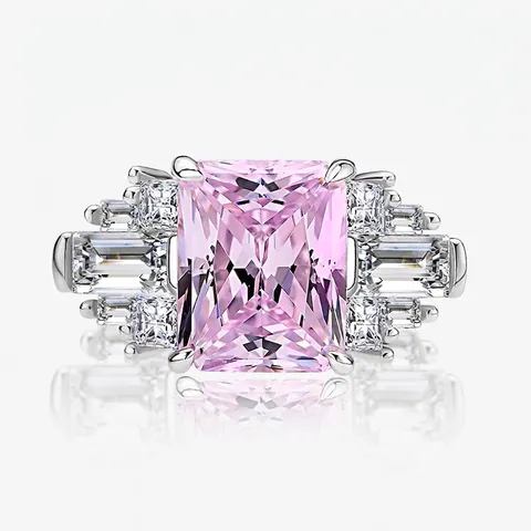 925 Sterling Silver Square Radiant Cut Pink Yellow White Rhinestone Engagement Ring For Women Elegant Wedding Party Jewelry